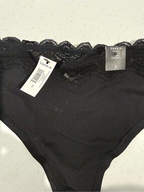 torrid Black Lace-Trim Thong - Size 2